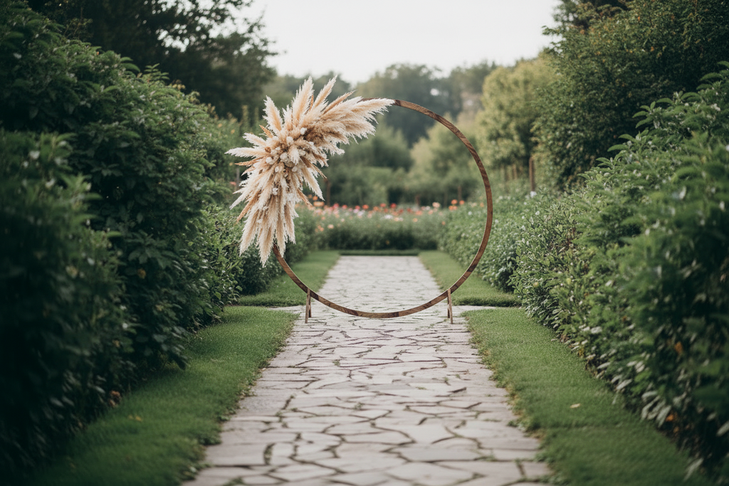6.6 ft Round Wooden Wedding Arch – Rustic Natural Finish -One Day Rental Starting at $175