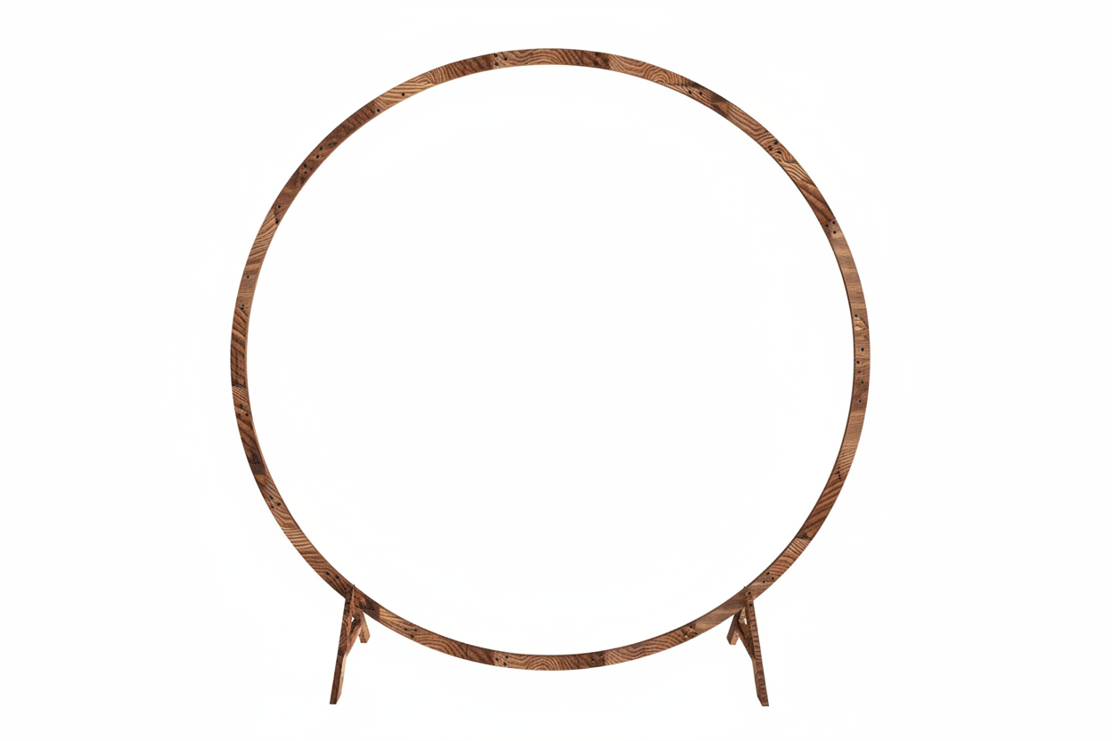6.6 ft Round Wooden Wedding Arch – Rustic Natural Finish -One Day Rental Starting at $175